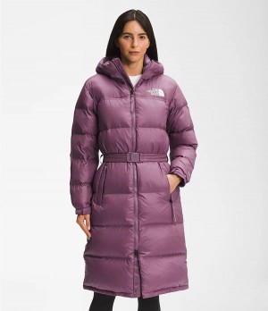 Dámské Parkas The North Face Nuptse Belted Long Fialové | WZJUPCA-41