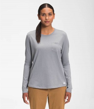 Dámské T-Shirts The North Face Long Sleeve Woodmont Pocket Šedé | JVDXYBO-32
