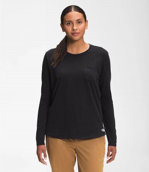Dámské T-Shirts The North Face Long Sleeve Woodmont Pocket Černé | CSXKRBG-17