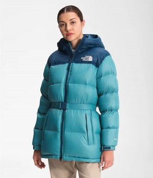 Dámské Zateplené Bundy The North Face Nuptse Belted Mid Blankyt | SCVYQIJ-93