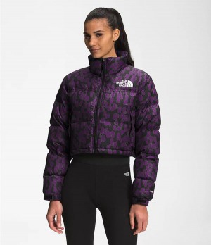 Dámské Zateplené Bundy The North Face Printed Nuptse Short Fialové | AWNILJC-74