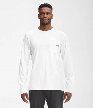 Pánské T-Shirts The North Face Long Sleeve Woodmont Pocket Bílé | BHFCJYN-14