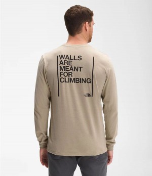 Pánské T-Shirts The North Face Long Sleeve Walls Béžový | NRYXKIH-97