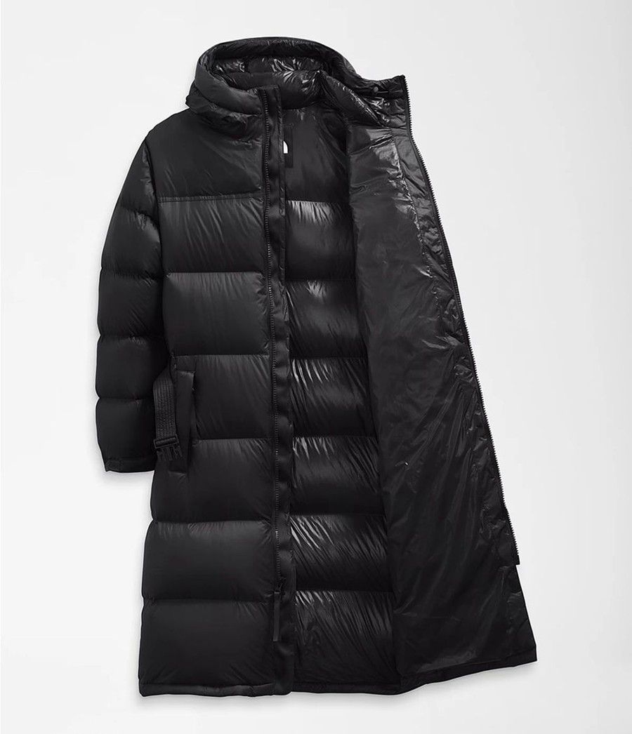 Dámské Parkas The North Face Nuptse Belted Long Černé | BZKREXN-13