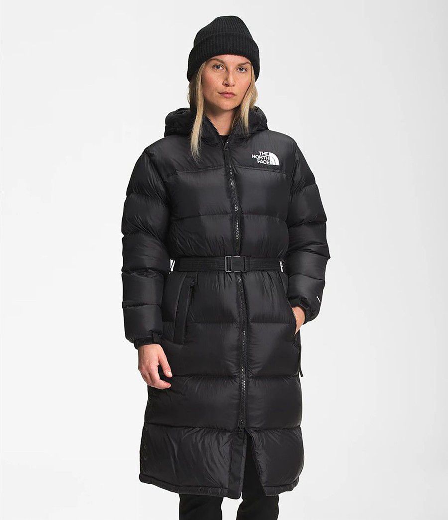 Dámské Parkas The North Face Nuptse Belted Long Černé | BZKREXN-13