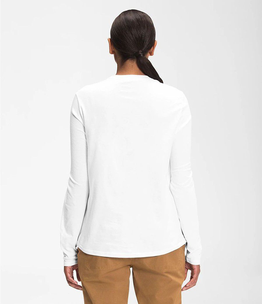 Dámské T-Shirts The North Face Long Sleeve Woodmont Pocket Bílé | CGKQRTZ-30