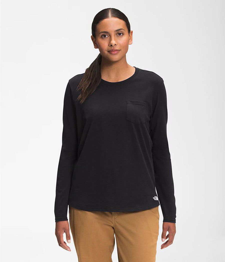 Dámské T-Shirts The North Face Long Sleeve Woodmont Pocket Černé | CSXKRBG-17