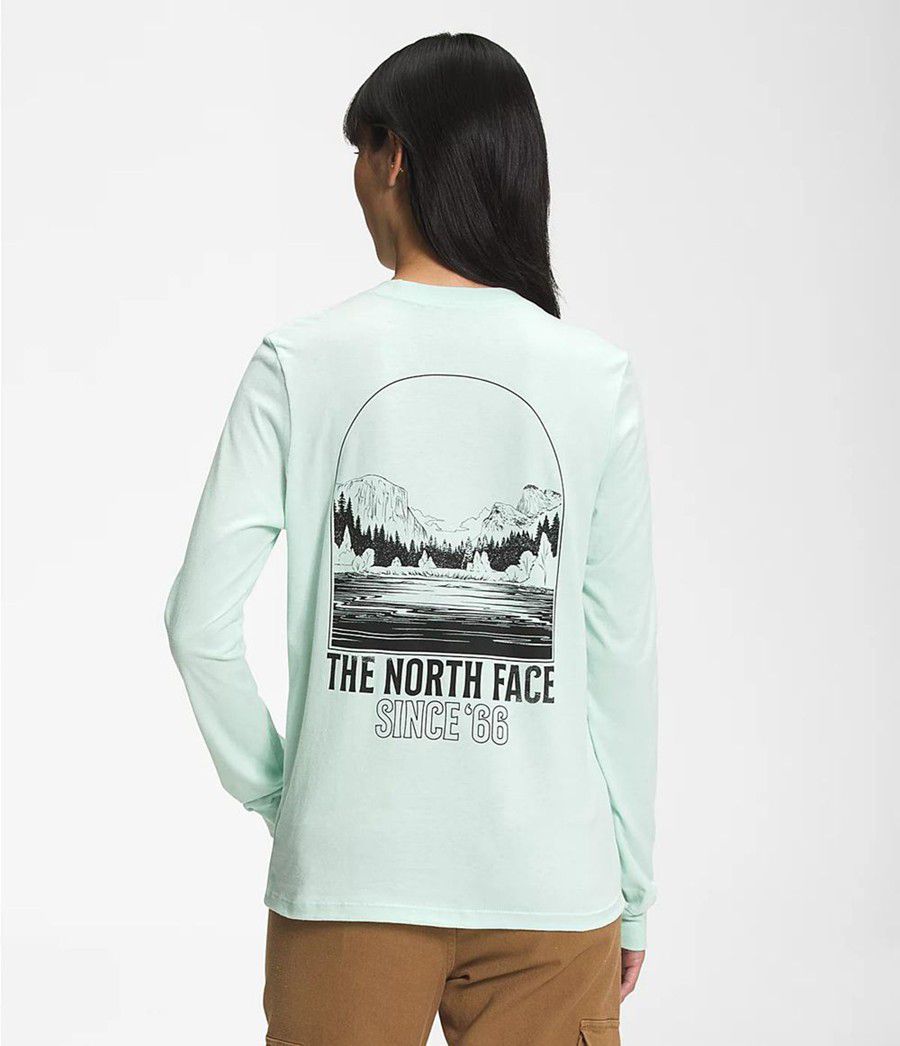 Dámské T-Shirts The North Face Long Sleeve Mountain Peace Tyrkysové | ZVIYMUS-15