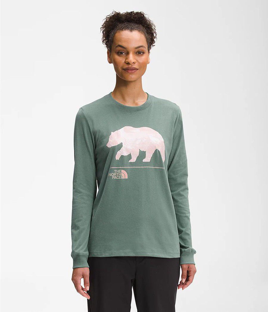 Dámské T-Shirts The North Face Long Sleeve Bearscape 2.0 Zelene | ZPTQYUC-08