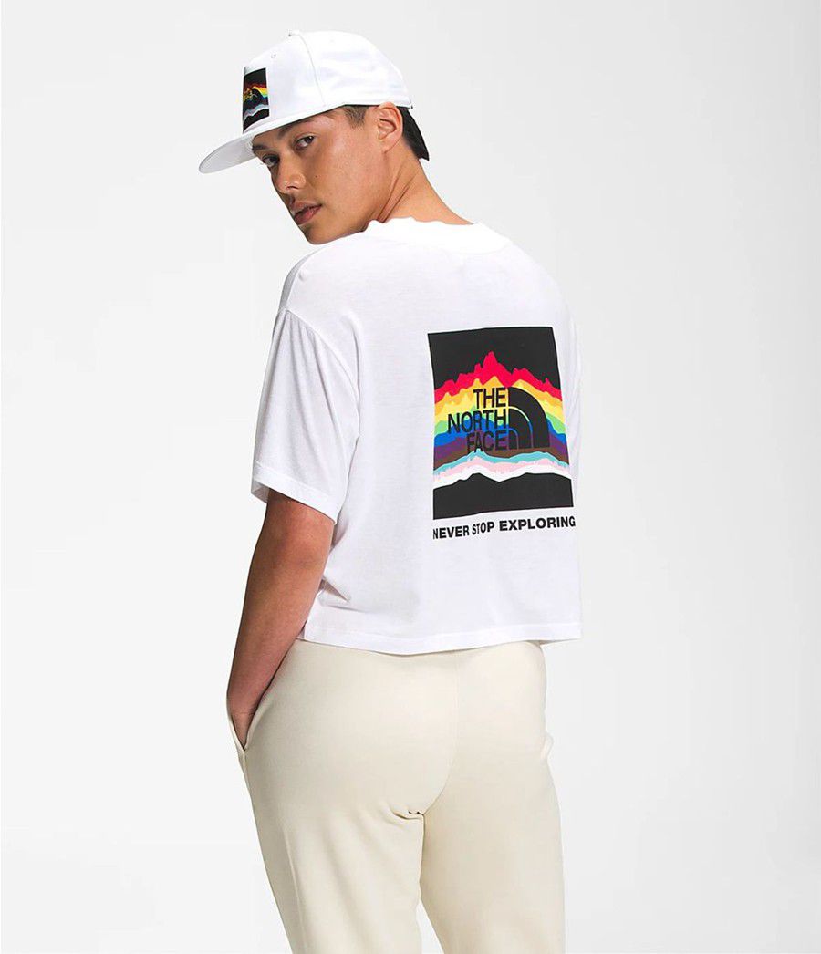 Dámské T-Shirts The North Face Pride Short Sleeve Crop Bílé | AYJQDTF-17