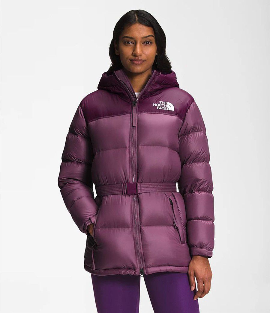 Dámské Zateplené Bundy The North Face Nuptse Belted Mid Fialové | GDUMOER-56
