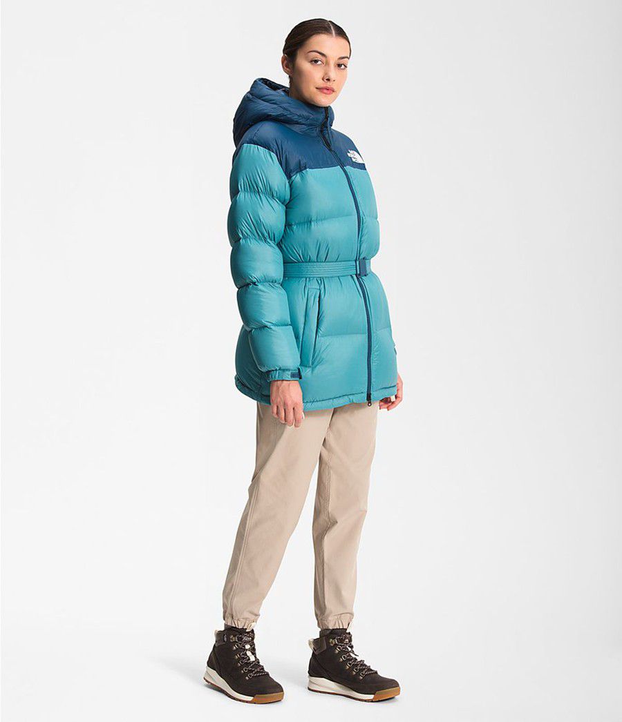 Dámské Zateplené Bundy The North Face Nuptse Belted Mid Blankyt | SCVYQIJ-93