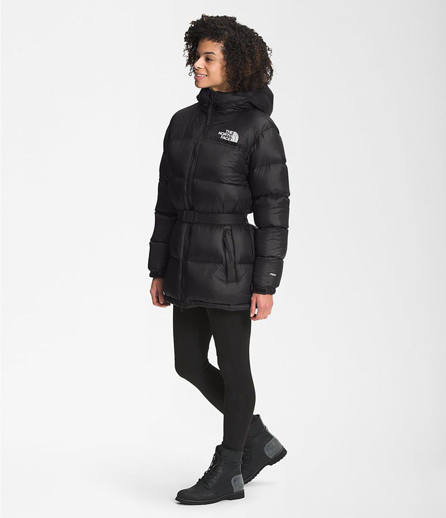 Dámské Zateplené Bundy The North Face Nuptse Belted Mid Černé | LMZXGVA-27