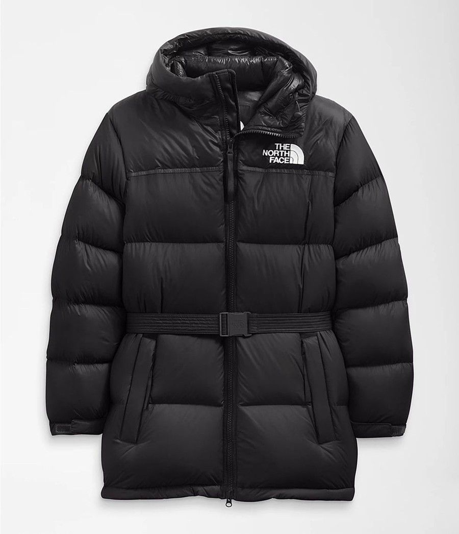 Dámské Zateplené Bundy The North Face Nuptse Belted Mid Černé | LMZXGVA-27