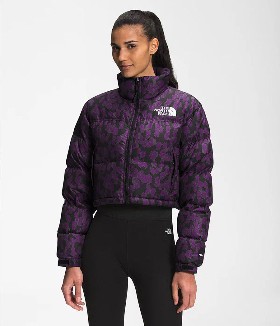 Dámské Zateplené Bundy The North Face Printed Nuptse Short Fialové | AWNILJC-74