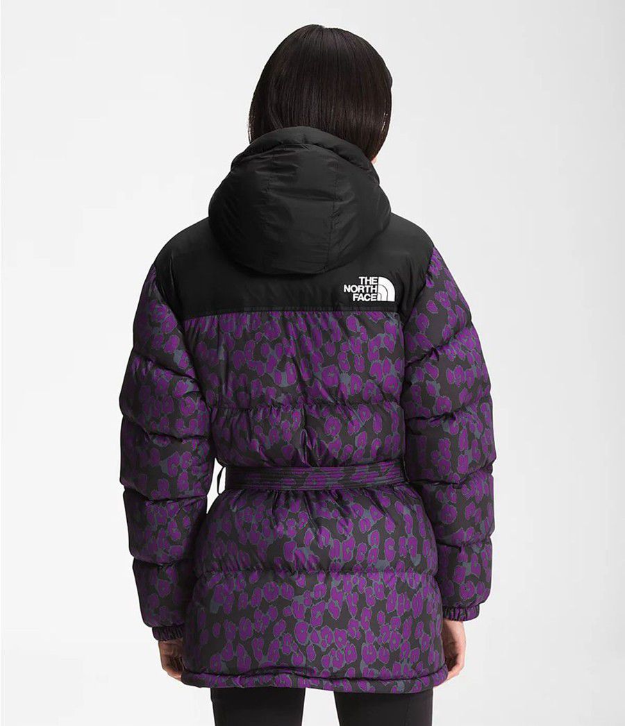 Dámské Zateplené Bundy The North Face Printed Nuptse Belted Mid Fialové | KISZRHN-57