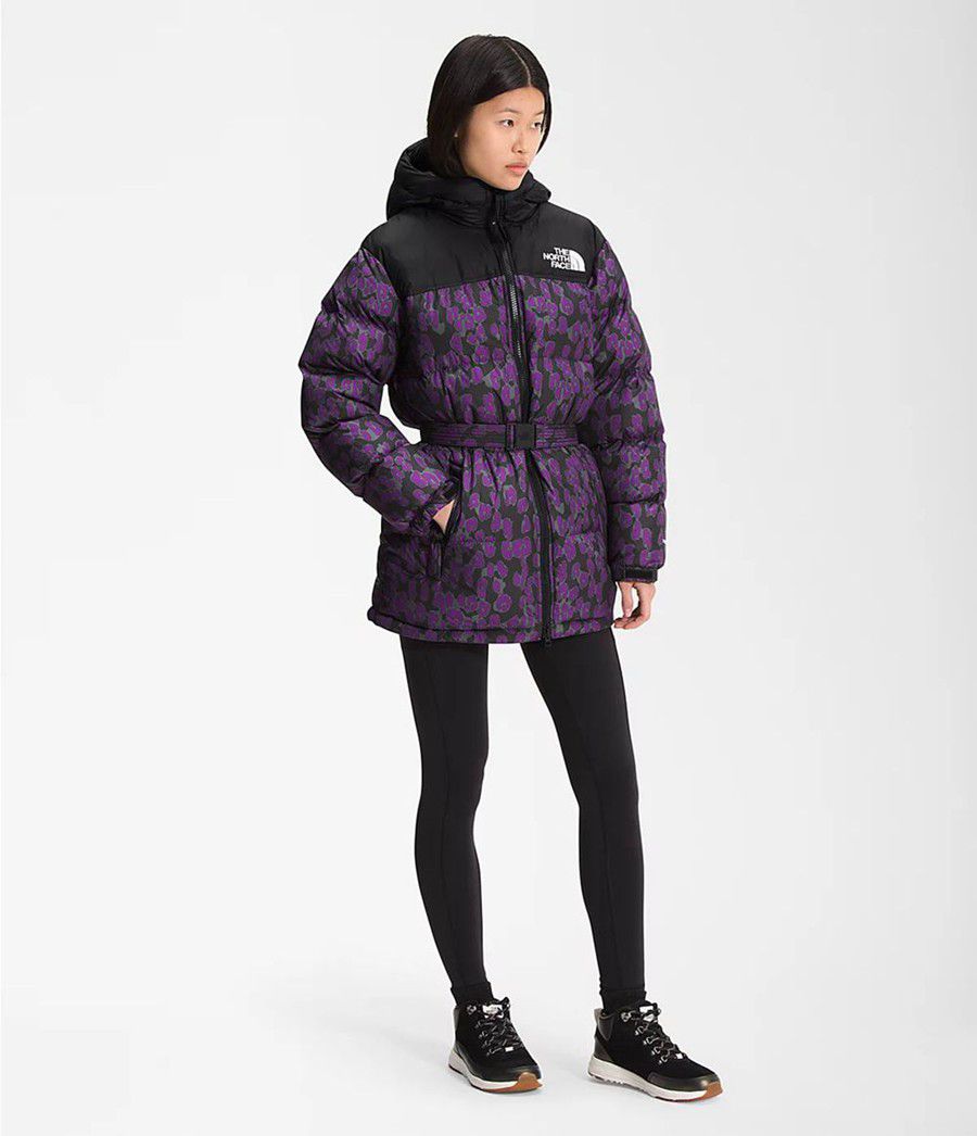 Dámské Zateplené Bundy The North Face Printed Nuptse Belted Mid Fialové | KISZRHN-57