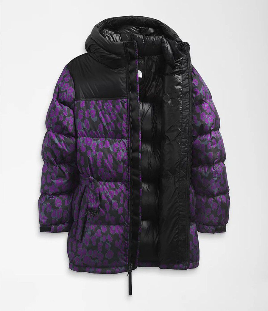 Dámské Zateplené Bundy The North Face Printed Nuptse Belted Mid Fialové | KISZRHN-57