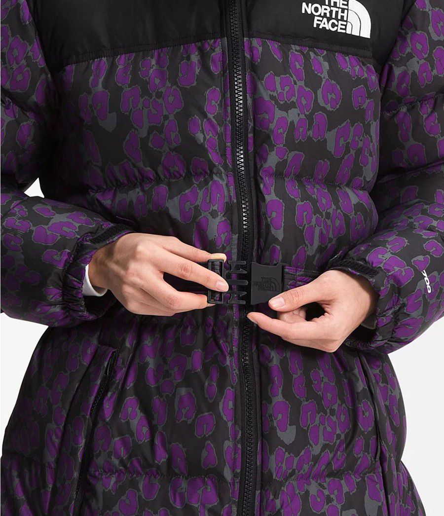 Dámské Zateplené Bundy The North Face Printed Nuptse Belted Mid Fialové | KISZRHN-57