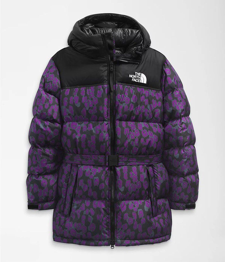Dámské Zateplené Bundy The North Face Printed Nuptse Belted Mid Fialové | KISZRHN-57