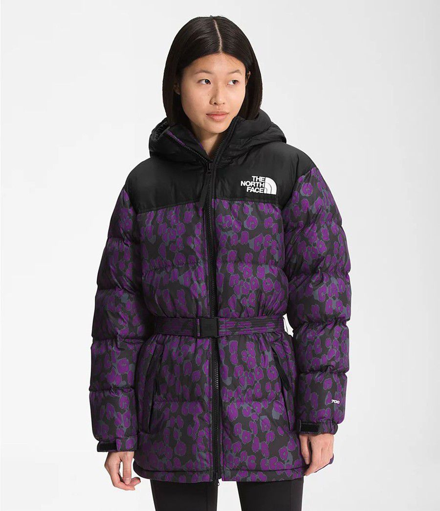 Dámské Zateplené Bundy The North Face Printed Nuptse Belted Mid Fialové | KISZRHN-57