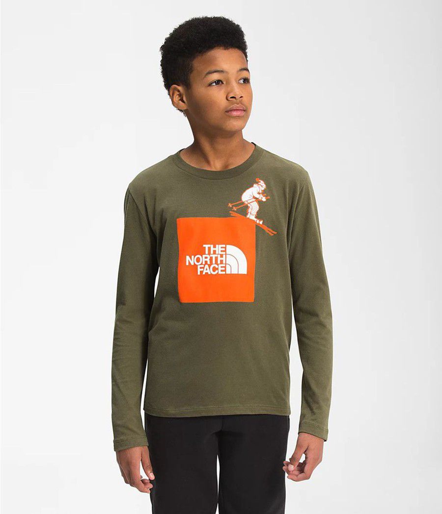 Dětské T-Shirts The North Face Long Sleeve Graphic Olivy Zelené | XMYJHPV-18