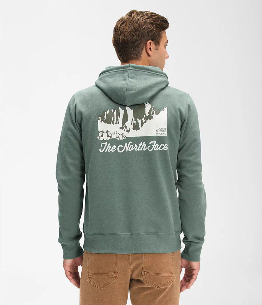 Pánské Hoodies The North Face Mountain Scene Pullover Zelene | MZJGKPY-17