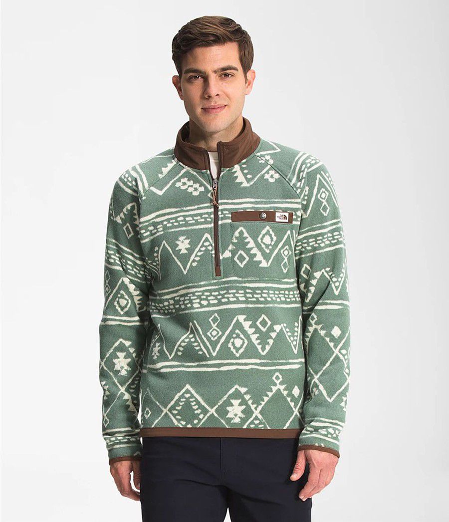 Pánské Mikiny The North Face Printed Gordon Lyons ¼ Zip Zelene | KSCIXEG-35