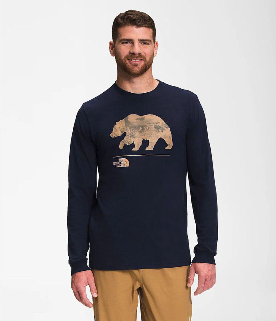 Pánské T-Shirts The North Face Bearscape Long Sleeve Tmavě Blankyt | GODCSHF-69