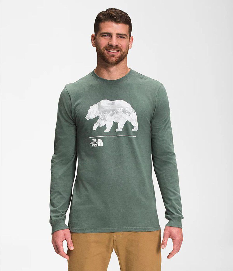 Pánské T-Shirts The North Face Bearscape Long Sleeve Zelene | DXNZUFG-26