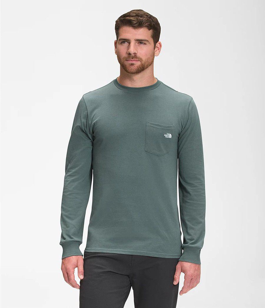Pánské T-Shirts The North Face Long Sleeve Woodmont Pocket Zelene | AWOQPRZ-61