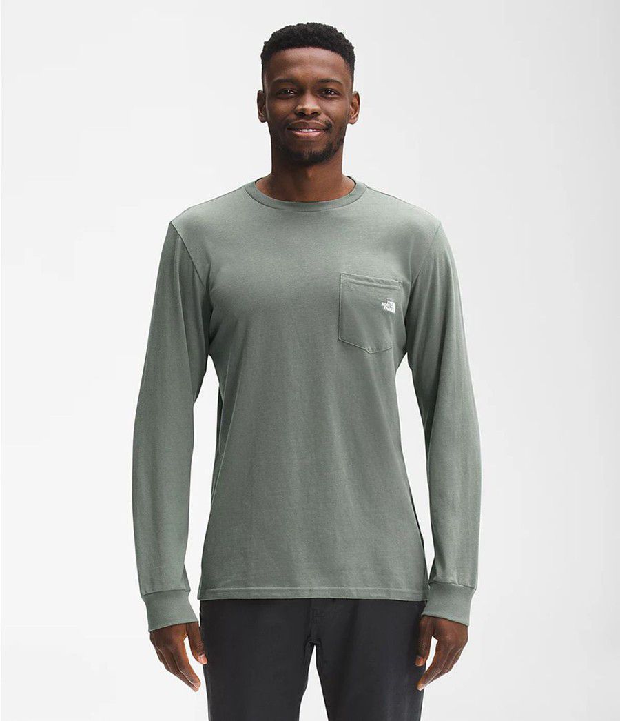 Pánské T-Shirts The North Face Long Sleeve Woodmont Pocket Zelene | HAKXGQP-30