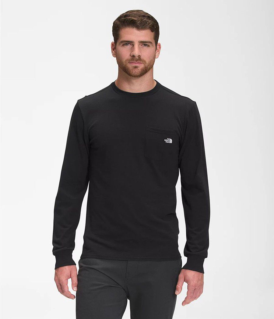 Pánské T-Shirts The North Face Long Sleeve Woodmont Pocket Černé | HPEKJAR-27