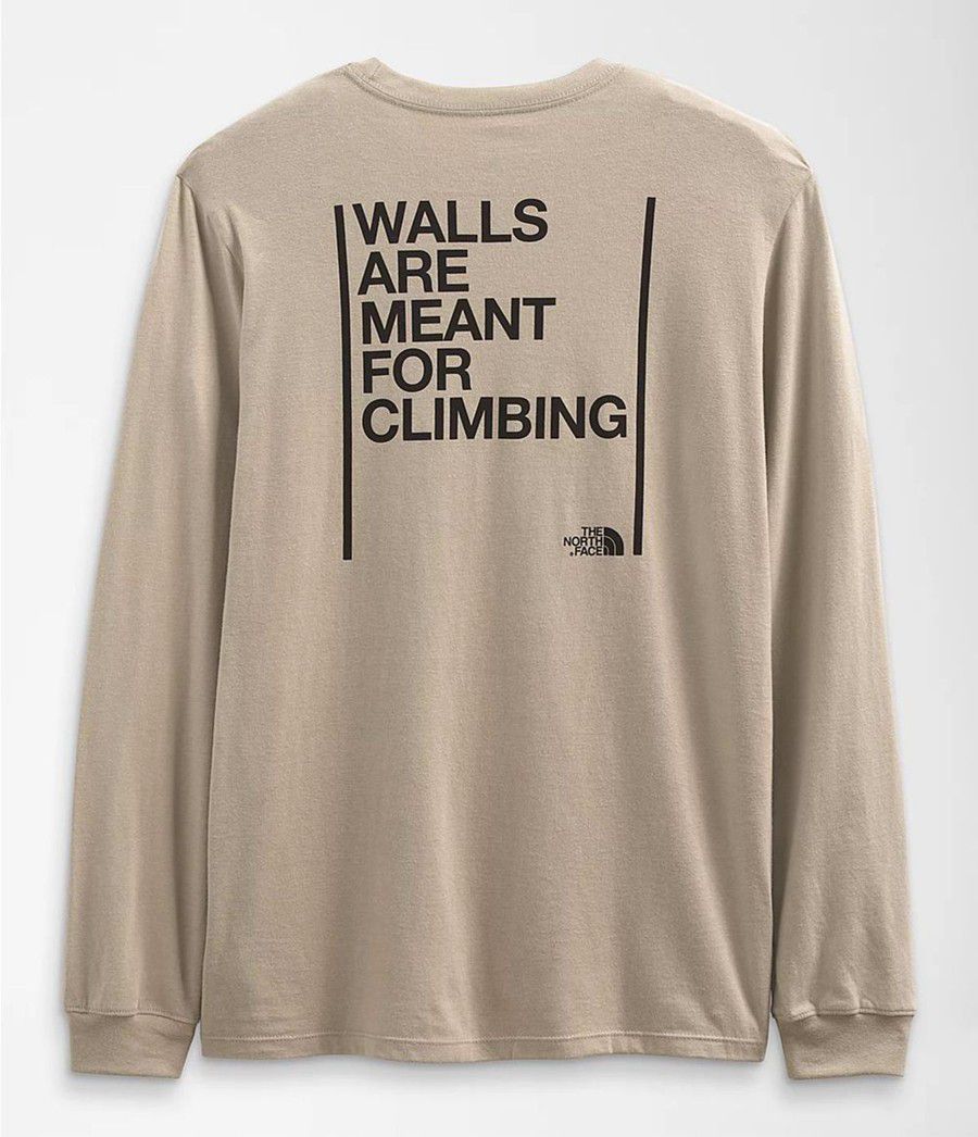 Pánské T-Shirts The North Face Long Sleeve Walls Béžový | NRYXKIH-97