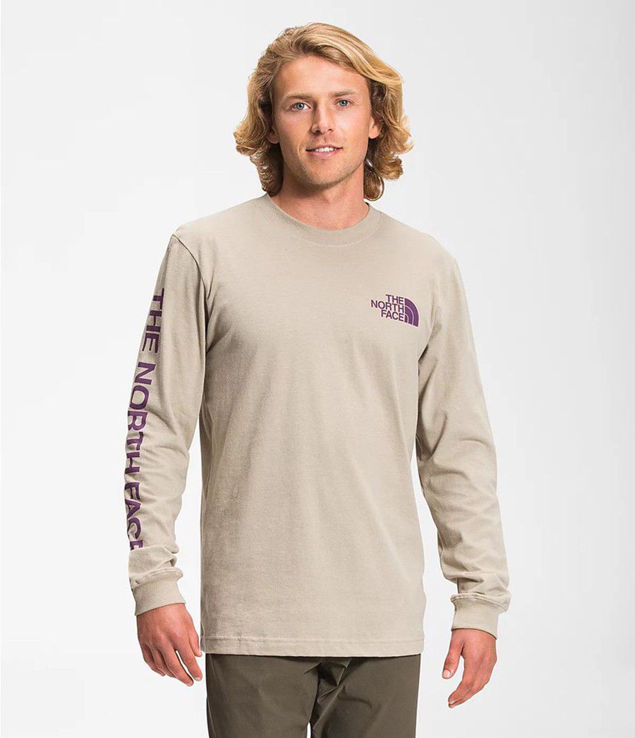 Pánské T-Shirts The North Face Long Sleeve Tnf Sleeve Hit Béžový | WMITGRE-81