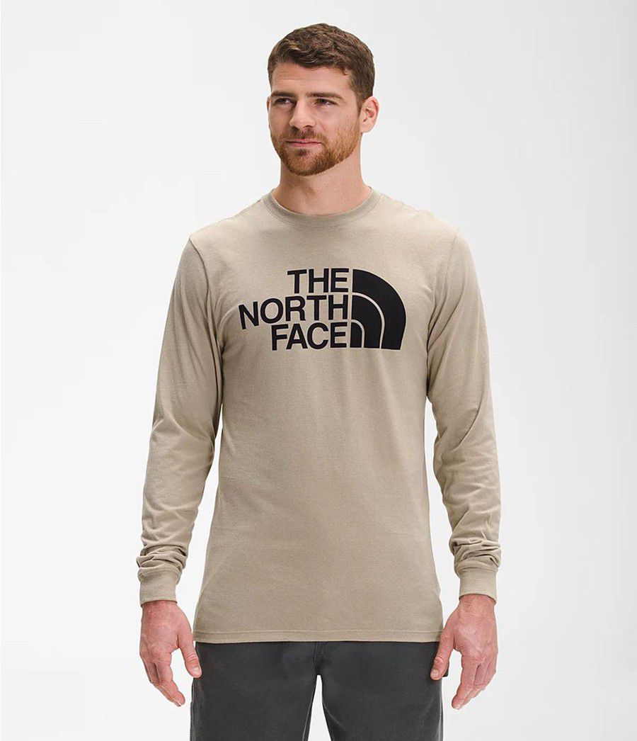 Pánské T-Shirts The North Face Long Sleeve Half Dome Béžový | CZNYMHT-10