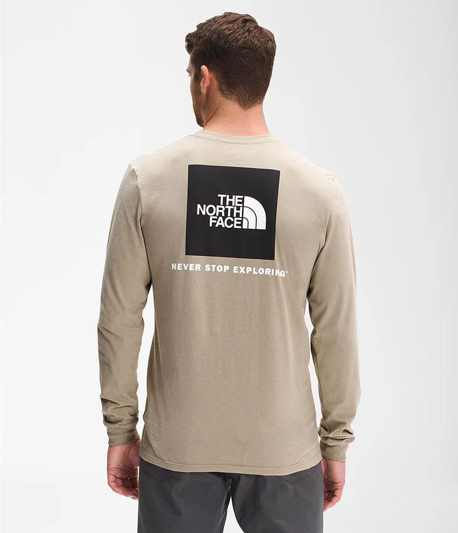 Pánské T-Shirts The North Face Long Sleeve Box Nse Béžový | BNOAVGH-37
