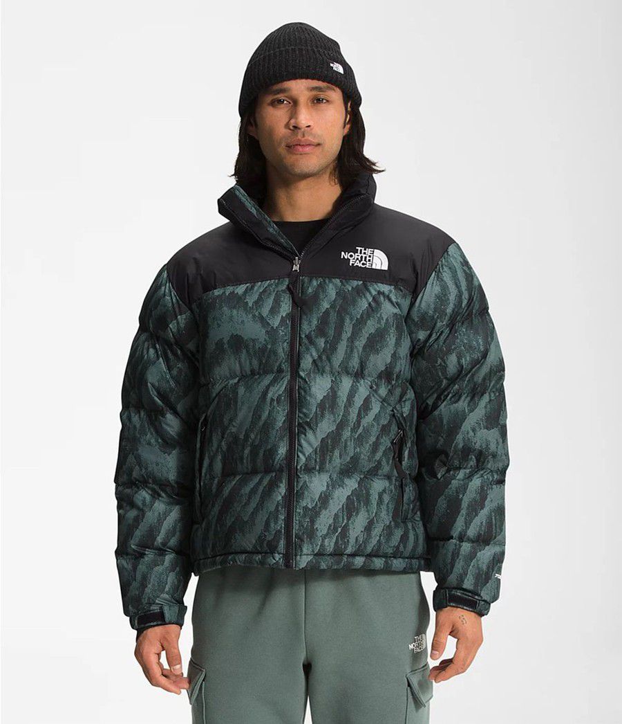 Pánské Zateplené Bundy The North Face Printed 1996 Retro Nuptse Zelene | ABKTSUJ-04